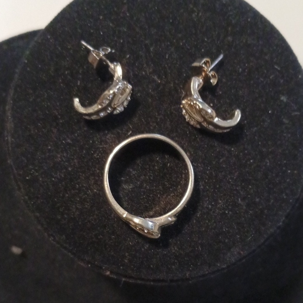 Goldtone Buckle Beauty Earring And Ring Gift Set